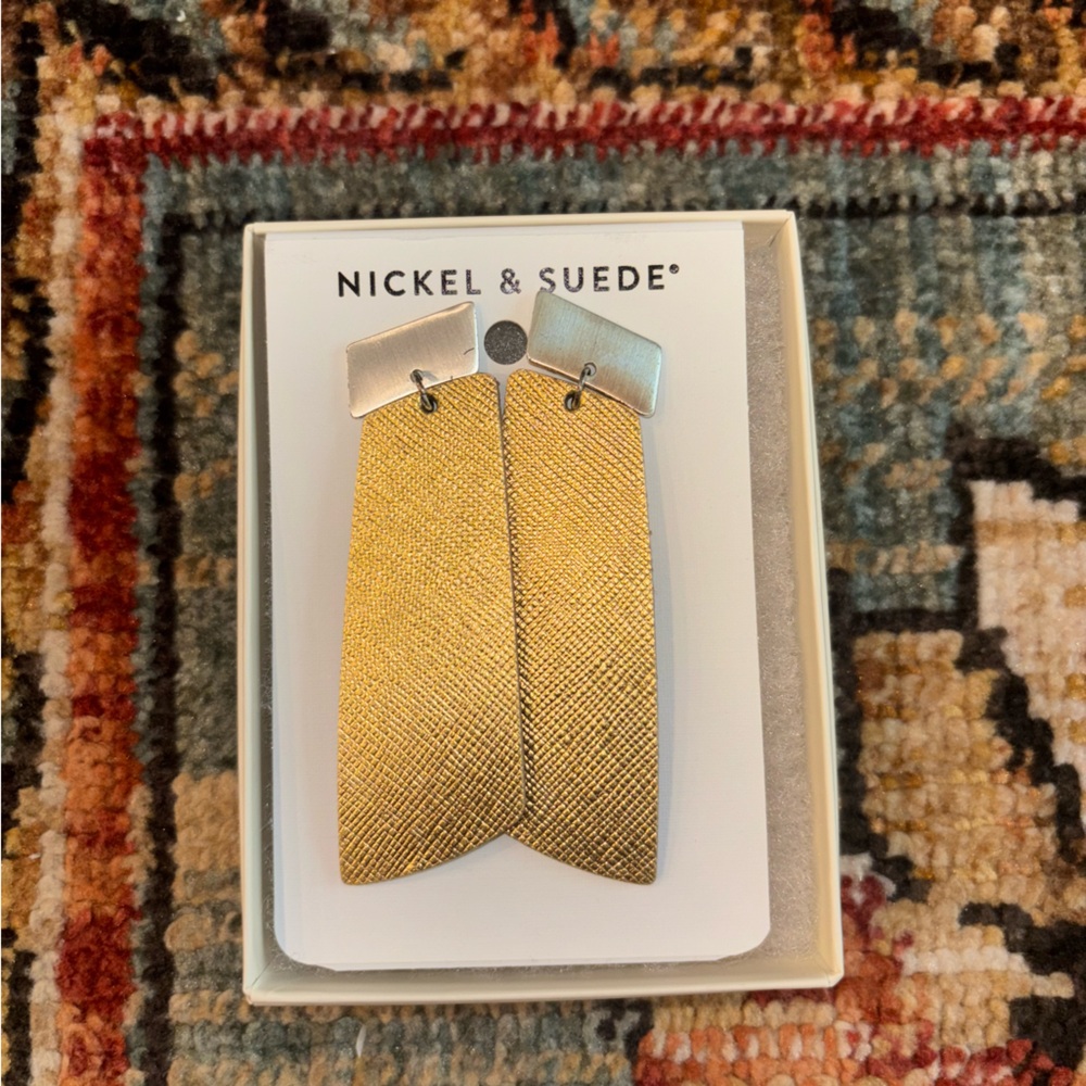 Nickel & Suede Earrings - Mixed Metal Statement Gems